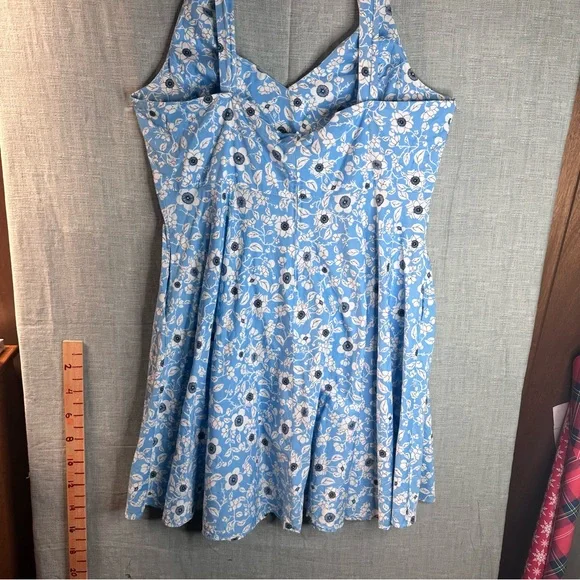 Hell Bunny Blue Floral 50s Retro Swing Dress 4XL Pockets Rockabilly Pinup Swing - Picture 3 of 14